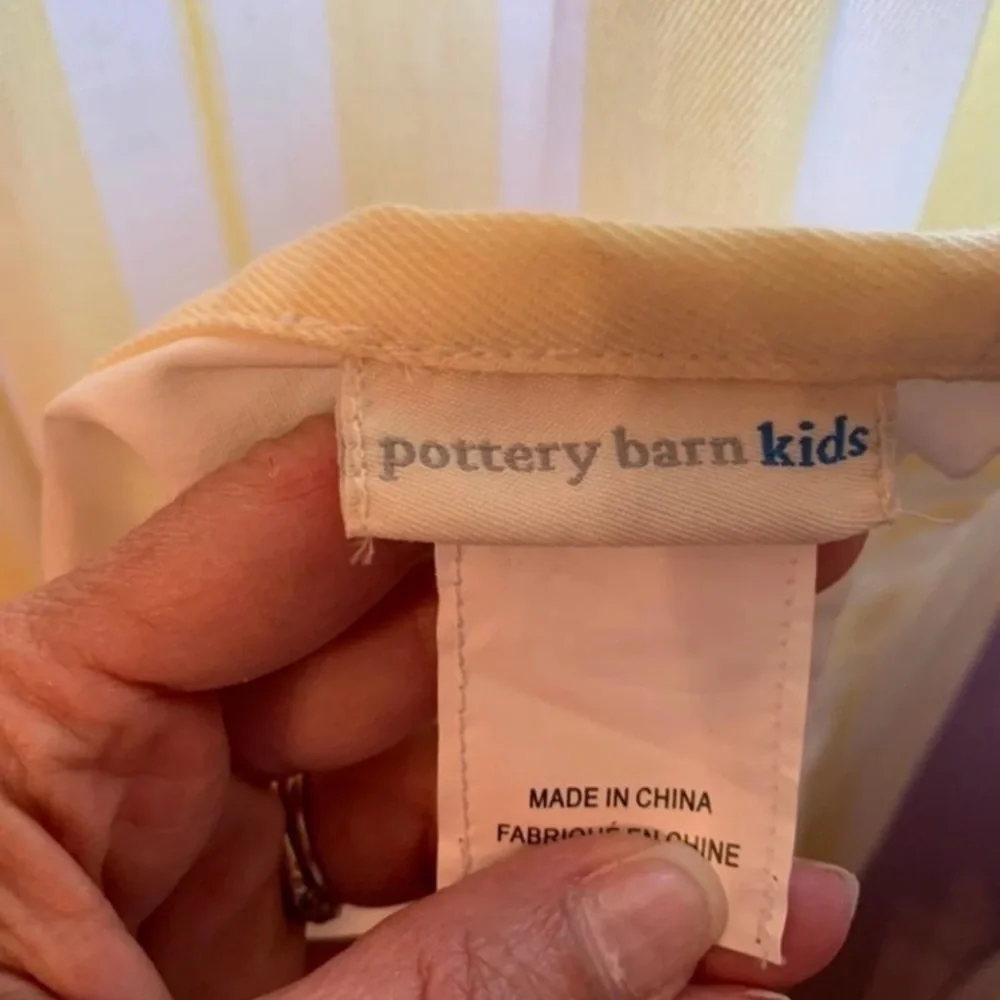 Pottery Barn Light yellow and white striped drapes